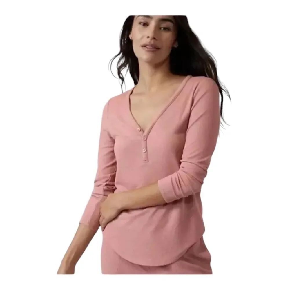 Athleta Women's Wind Down Sleep Top Henley Palermo Pink Extra Large NWOT